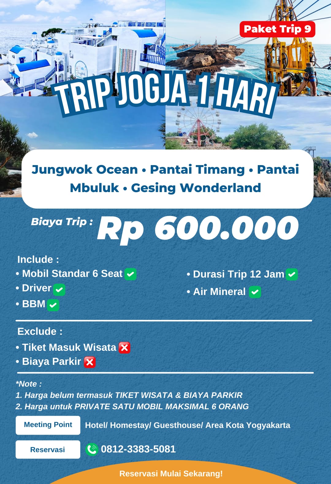 Paket wisata Jogja 1 hari Trip 9: Jungwok Ocean, Timang, Mbuluk, Gesing Wonderland