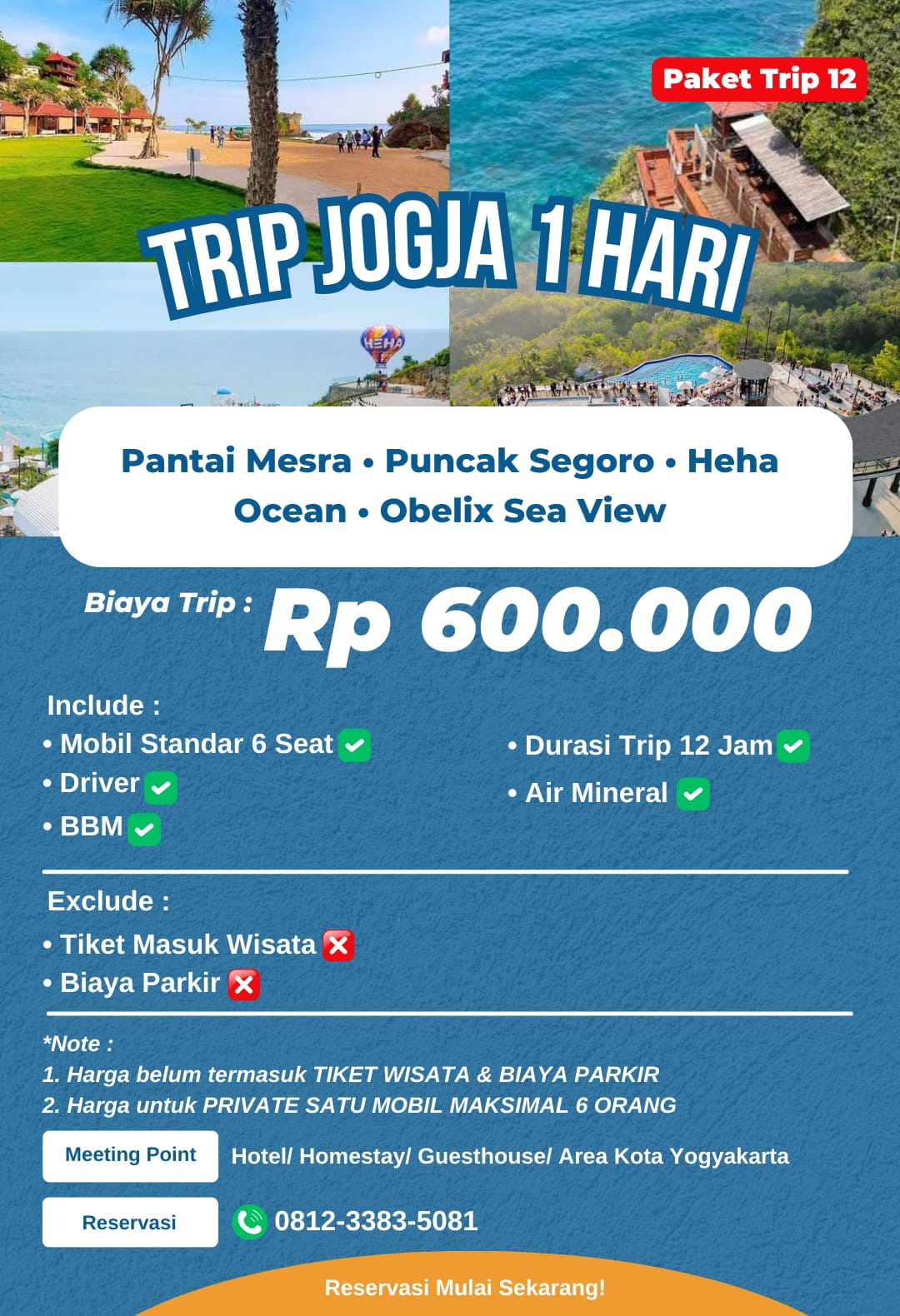 Paket wisata Jogja 1 hari Trip 12: Pantai Mesra, Puncak Segoro, Heha Ocean, Obelix Sea View